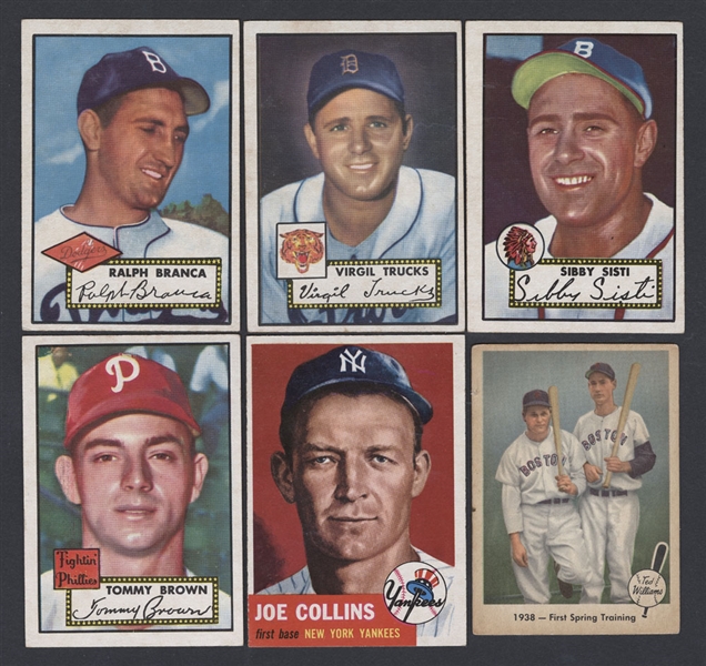Baseball Card Collection Including 1952 Topps (10), 1953 Topps (6) and 1959 Fleer Ted Williams (2) Plus Two 1950 Hockey-Related Publications