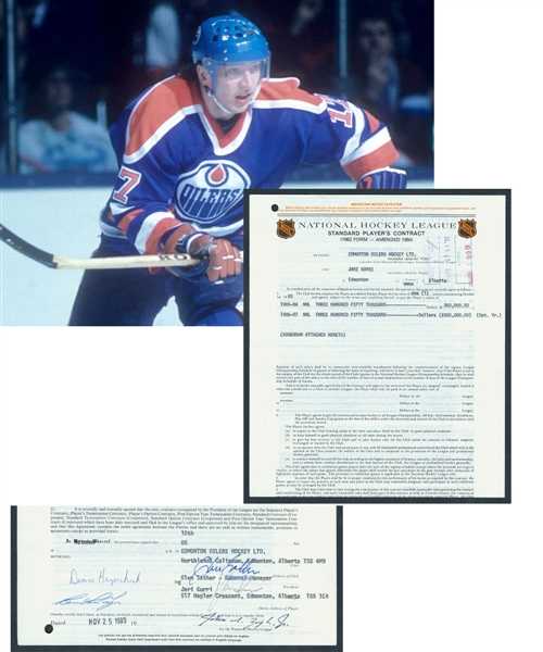 Jari Kurris 1985-87 Edmonton Oilers Official NHL Contract Plus Contract Addendum and 1986 Player’s Option Contract – All Signed By Kurri 