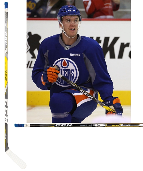 Connor McDavids 2016-17 Edmonton Oilers CCM Super Tacks Game-Used Pre-Season Morning Skate Stick with Team LOA - Art Ross Trophy Season! - Photo-Matched! 
