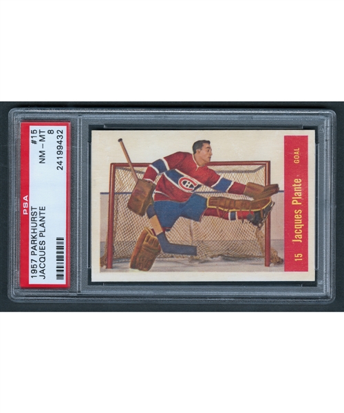 1957-58 Parkhurst Hockey Card #15 HOFer Jacques Plante - Graded PSA 8