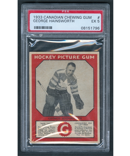 1933-34 Canadian Gum V252 Hockey Card HOFer George Hainsworth Rookie - Graded PSA 5
