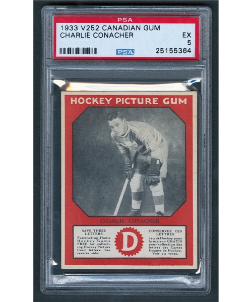 1933-34 Canadian Gum V252 Hockey Card HOFer Charlie Conacher Rookie - Graded PSA 5