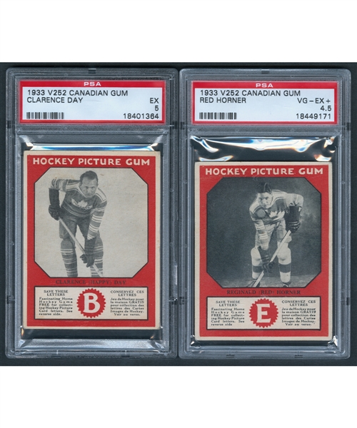 1933-34 Canadian Gum V252 Hockey Cards of HOFer Hap Day (Graded PSA 5) and HOFer Red Horner RC (Graded PSA 4.5)