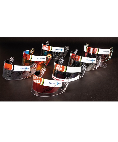Jacques Villeneuves 1999-2002 Lucky Strike BAR Honda F1 Team Signed Race-Issued/Race-Worn Visor Collection of 7 with His Signed LOA