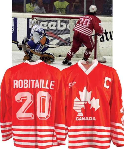 Luc Robitailles 1994 IIHF World Championships Team Canada Game-Worn Captains Jersey with His Signed LOA - Scored Gold Medal Game Tournament-Winning Goal in Shootout! - Photo-Matched!