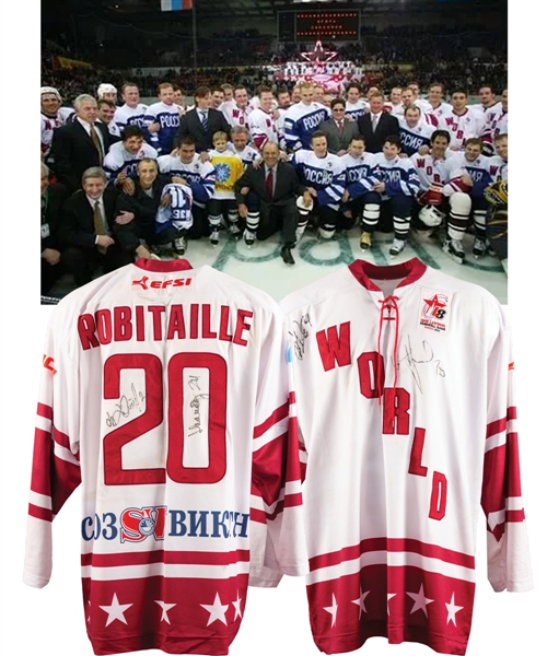 Luc Robitailles 2004 Larionov Farewell Game Team World Game-Worn Jersey with His Signed LOA