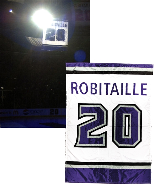 Luc Robitailles January 20th 2007 Los Angeles Kings Jersey Number Retirement Presentational Banner with His Signed LOA (72" x 98") 