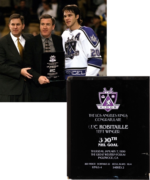 Luc Robitailles January 7th 1999 "500th NHL Goal" Milestone Award from the Los Angeles Kings with His Signed LOA