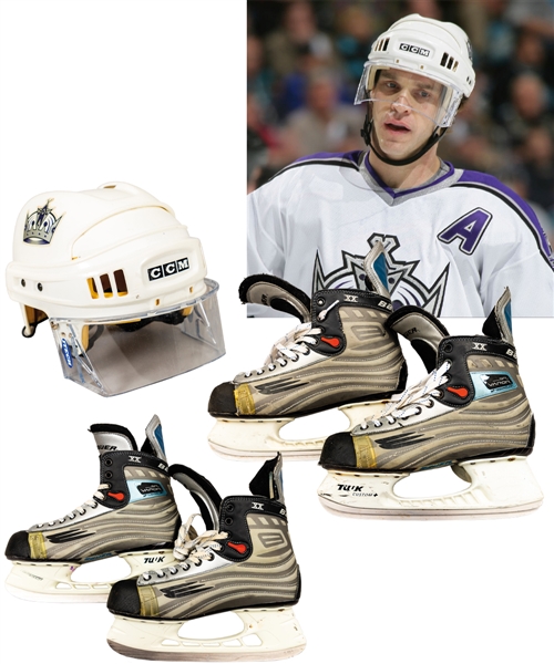 Luc Robitailles 2005-06 Los Angeles Kings CCM Game-Worn Helmet (Photo-Matched to Last NHL Game) and Game-Used Bauer Skates (2 Pairs) with His Signed LOA