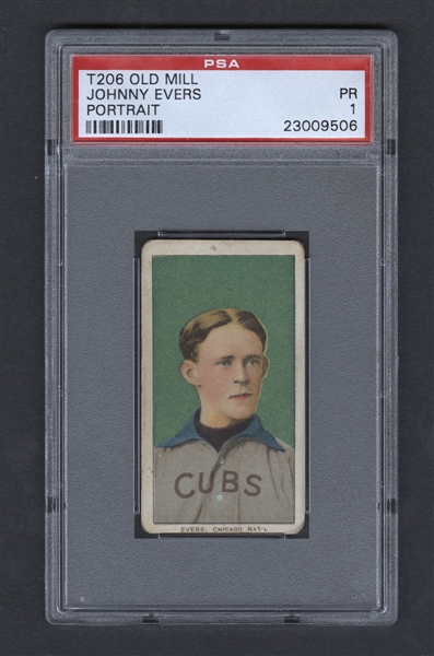 1909-11 T206 Baseball Card - HOFer Johnny Evers (Portrait - Old Mill Cigarettes Back) - Graded PSA 1