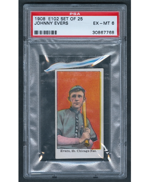 1909 E102 Set of 25 Baseball Card - HOFer Johnny Evers - Graded PSA 6