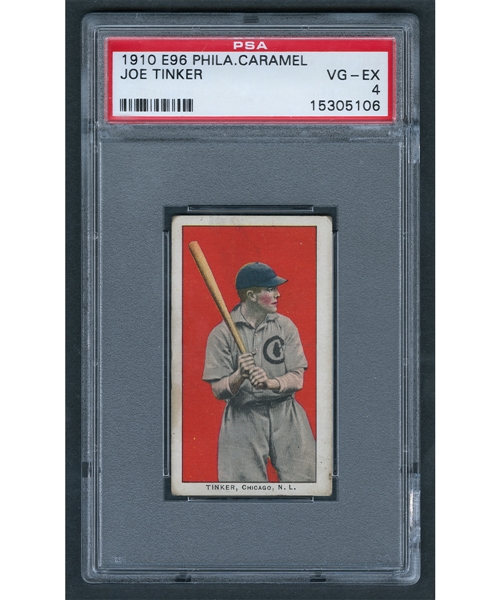 1910 E96 Philadelphia Caramel Baseball Card - HOFer Joe Tinker - Graded PSA 4