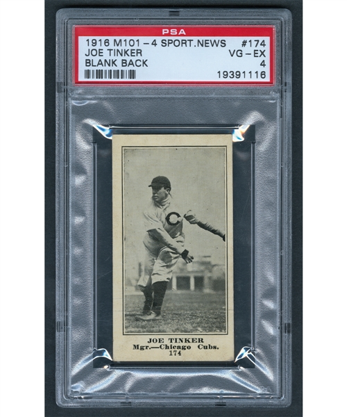 1916 M101-4 Sporting News Baseball Card - HOFer Joe Tinker - Graded PSA 4