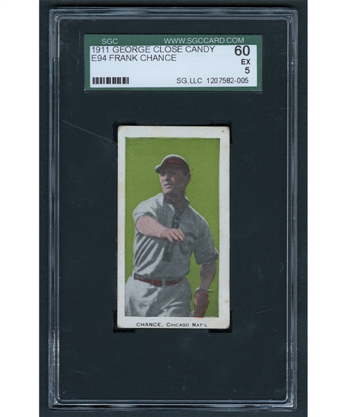 1911 E94 George Close Candy Baseball Card - HOFer Frank Chance - Graded SGC 5