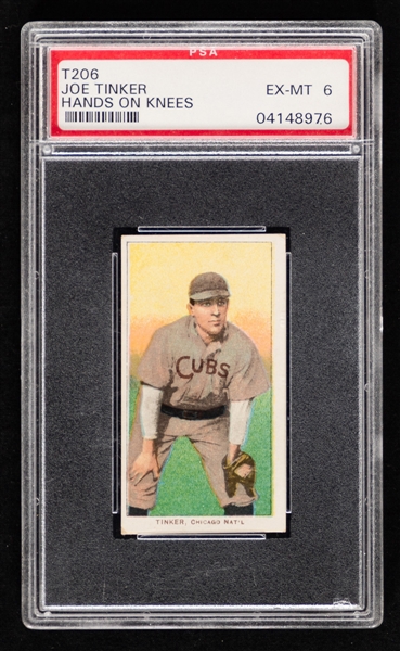 1909-11 T206 Baseball Card - HOFer Joe Tinker (Hands on Knees - Old Mill Cigarettes Back) - Graded PSA 6 (Highest Graded Old Mill Back)
