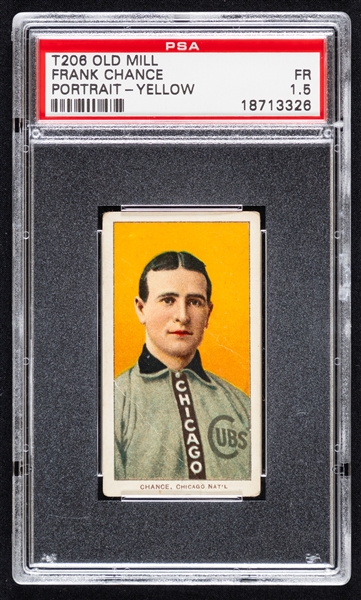 1909-11 T206 Baseball Card - HOFer Frank Chance (Portrait - Yellow Background - Old Mill Cigarettes Back) - Graded PSA 1.5