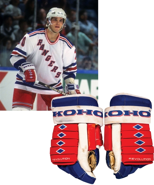 Luc Robitailles 1994-95 New York Rangers Koho Game-Used Gloves Plus 2001 All-Star Game North American All-Stars Game-Worn Pant Shell and Official Framed Team Photo with His Signed LOA