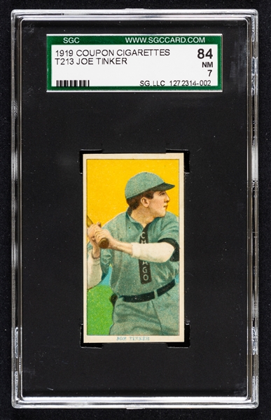 1919 T213 Coupon Cigarettes Baseball Card (Type 3) - HOFer Joe Tinker - Graded SGC 7 - Highest Graded!