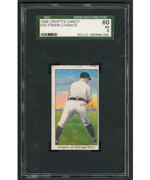 1909 E92 Crofts Candy Baseball Card - HOFer Frank Chance - Graded SGC 5 - Highest Graded