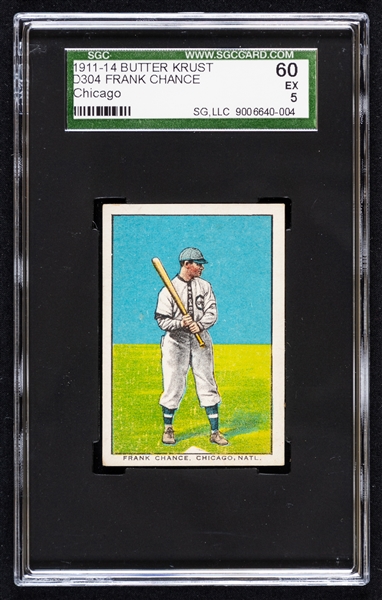 1911-14 D304 Butter Krust Bread Baseball Card - HOFer Frank Chance (Chicago) - Graded SGC 5 - Only Graded example at SGC!