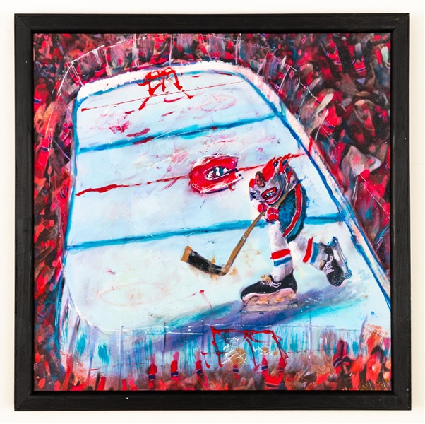 Guy Lafleur Montreal Canadiens Framed Original Painting on Canvas by Renowned Artist Murray Henderson (26" x 26")