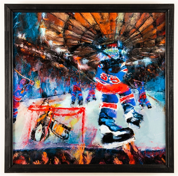 Wayne Gretzky New York Rangers Framed Original Painting on Canvas by Renowned Artist Murray Henderson (26” x 26”) 