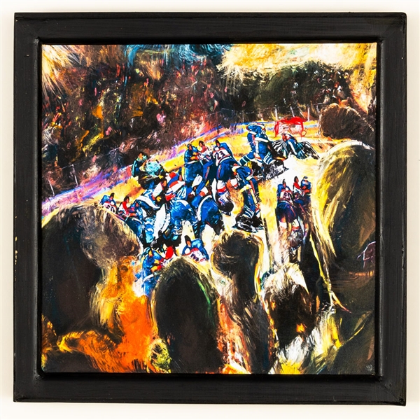 Montreal Canadiens and Quebec Nordiques Good Friday Massacre Framed Original Painting on Canvas by Renowned Artist Murray Henderson (15 ½” x 15 ½”)