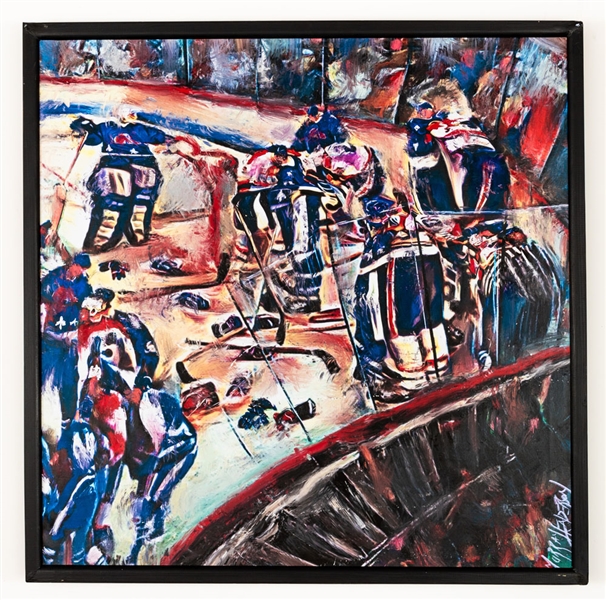 Montreal Canadiens and Quebec Nordiques Good Friday Massacre Large Framed Original Painting on Canvas by Renowned Artist Murray Henderson (36” x 36”)
