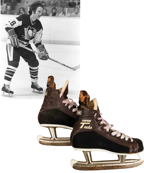 Derek Sandersons 1977-78 Pittsburgh Penguins CCM Tacks Game-Used Skates from His Personal Collection with His Signed LOA
