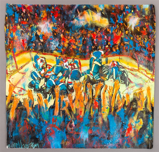Montreal Canadiens and Quebec Nordiques Good Friday Massacre Large Original Painting on Canvas by Renowned Artist Murray Henderson (39” x 37”)