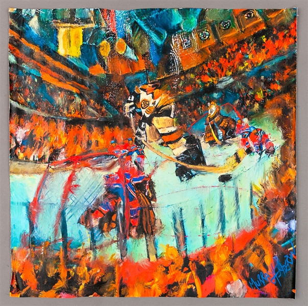 Bobby Orr Boston Bruins Original Painting on Canvas by Renowned Artist Murray Henderson (24 ½” x 24 ½”)