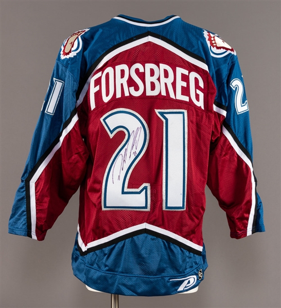 Peter Forsberg Colorado Avalanche Signed Pro Model Error Jersey and Game Model Stick with LOA