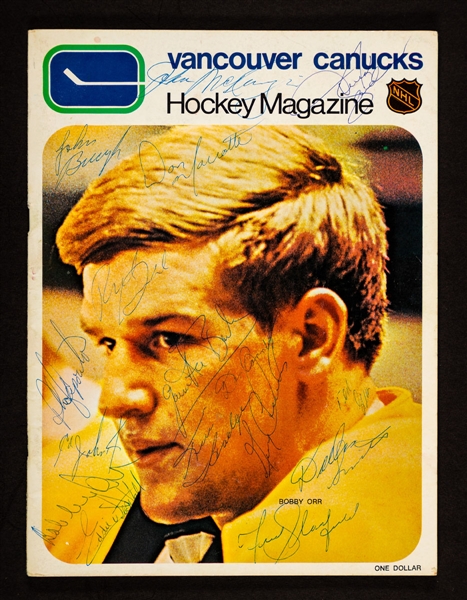 Bobby Orr Boston Bruins Multi-Signed 1970-71 Vancouver Canucks Program - First Meeting Between Teams!