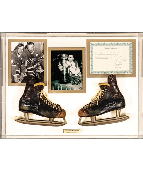 Maurice Richards 1960s Montreal Canadiens Oldtimers Signed CCM Game-Used Skates Framed Display with COA