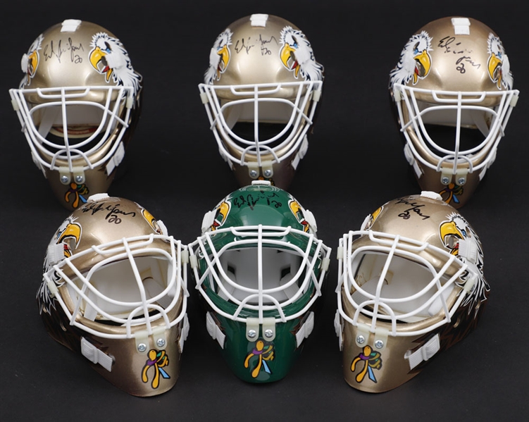 Ed Belfours Memorabilia Collection Including Mini Masks (21 - 6 Signed) with His Signed LOA