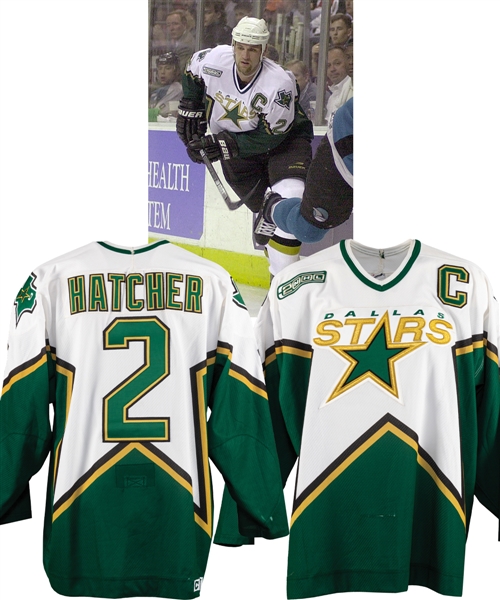 Derian Hatchers 1999-2000 Dallas Stars Game-Worn Captains Jersey with Team LOA - 2000 Patch! 