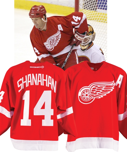 Brendan Shanahans 2003-04 Detroit Red Wings Game-Worn Alternate Captains Captains Playoffs Jersey with Team COA 
