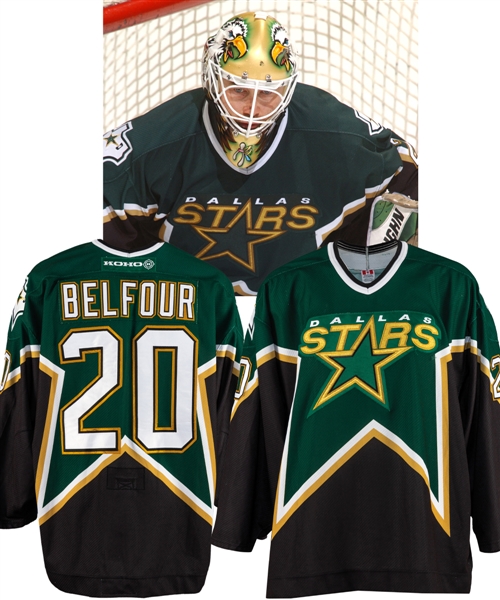 Ed Belfours 2001-02 Dallas Stars Game-Worn Jersey with Team LOA - Photo-Matched!