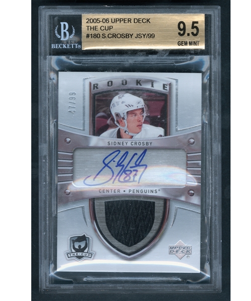 2005-06 Upper Deck "The Cup" Hockey Card #180 Sidney Crosby Autographed Rookie Patch RPA #47/99 Beckett-Graded GEM Mint 9.5