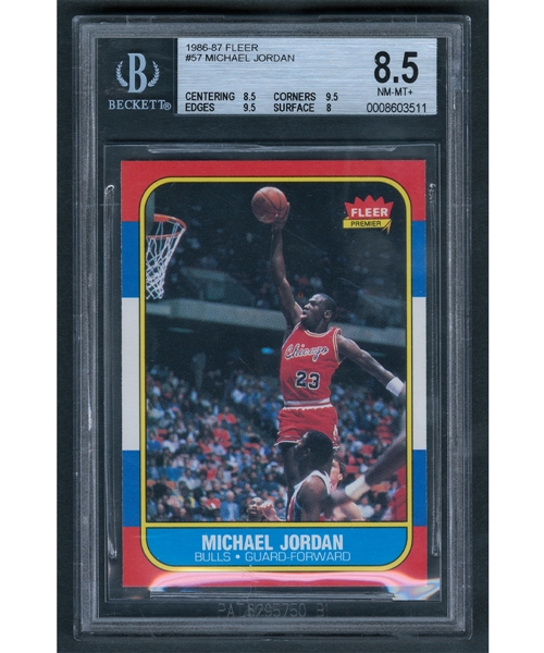 1986-87 Fleer Basketball Card #57 Michael Jordan Rookie - Beckett-Graded 8.5 NM-MT+ 