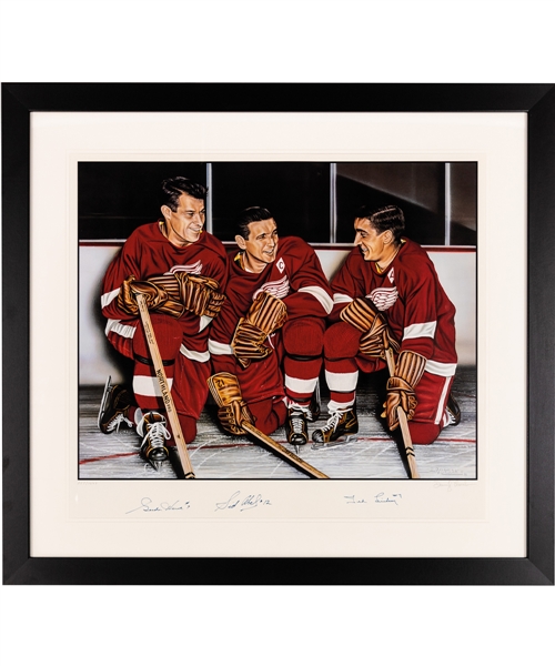 Detroit Red Wings Production Line Limited-Edition Lithograph Autographed by Howe, Abel and Lindsay with LOA (34 ½” x 38”)