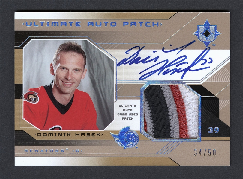 2004-05 Upper Deck Ultimate Collection Patch Autographs Hockey Card UPA-DO Dominik Hasek 34/50