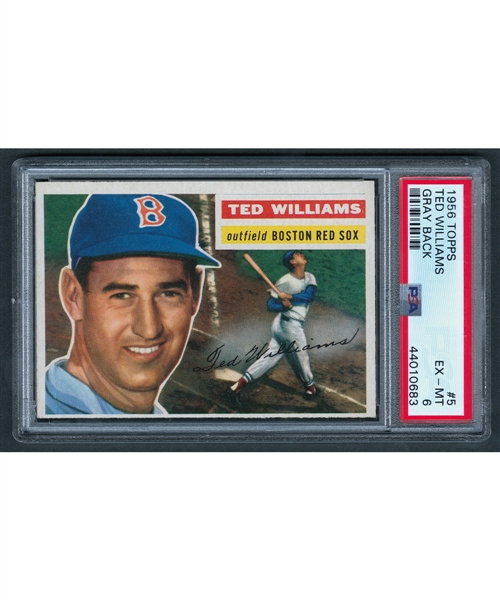 1956 Topps Baseball Card #5 HOFer Ted Williams (Gray Back) - Graded PSA 6