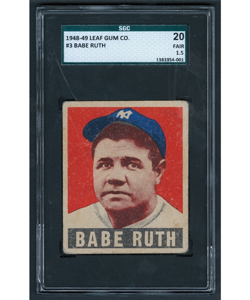 1948 Leaf Gum Co. Baseball Card #3 HOFer Babe Ruth - Graded SGC 1.5