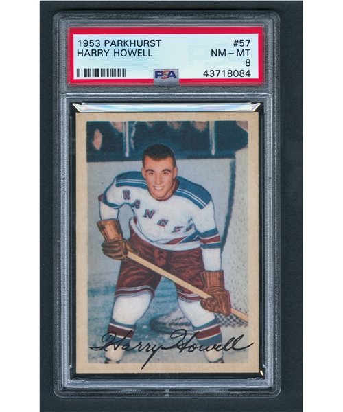 1953-54 Parkhurst Hockey Card #57 HOFer Harry Howell Rookie - Graded PSA 8
