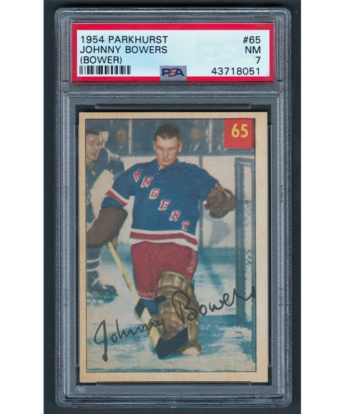 1954-55 Parkhurst Hockey Card #65 HOFer Johnny Bower Rookie - Graded PSA 7