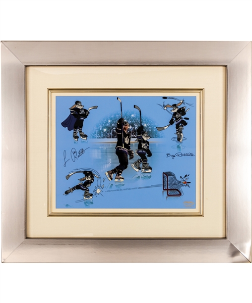 Luc Robitailles Signed "Bugs Rabitaille" Los Angeles Kings Warner Bros Framed Hand-Painted Cel and Giclee Background from His Personal Collection with His Signed LOA (31" x 35") 