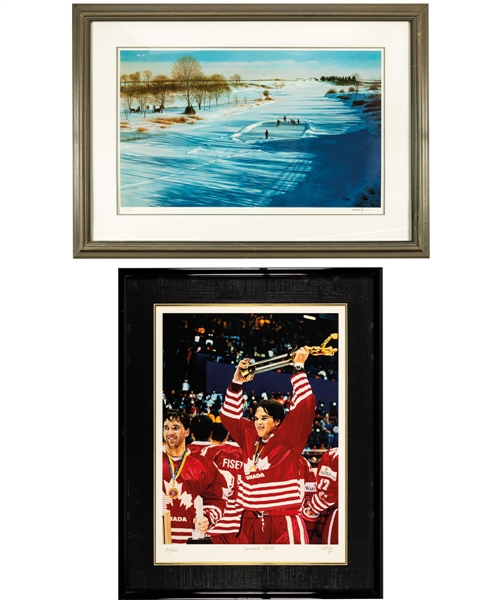 Luc Robitailles Framed Hockey Lithograph/Art/Print Collection of 4 from His Personal Collection with His Signed LOA