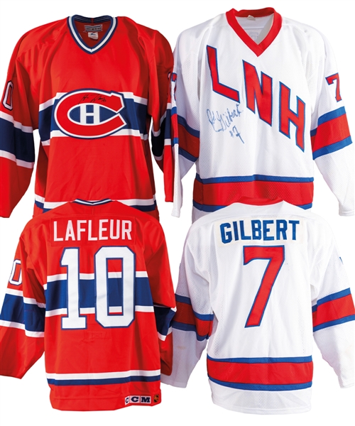 Montreal Canadiens Oldtimers March 10th, 1996 Multi-Signed Jerseys (6) and Sticks (4), Guy Lafleurs and Rod Gilberts Game-Worn Jerseys from Event from George Springates Collection with Family LOA