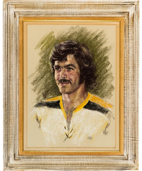 Derek Sandersons 1972 Boston Bruins Framed Portrait Painting by Mary Waters Jacobs from His Personal Collection with His Signed LOA (24" x 30")